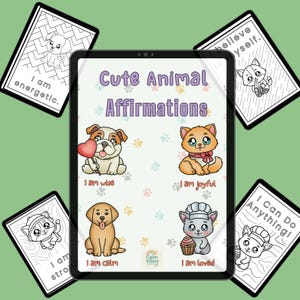 Páginas para colorear de afirmaciones para niños / Imprimibles de animales tiernos / Citas positivas para niños / Actividad de atención plena / Descarga instantánea en PDF