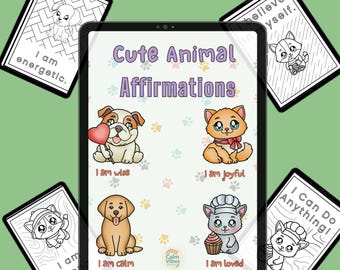 Desenhos para colorir com afirmações positivas sobre animais para crianças | Atividade de atenção plena para imprimir (PDF)