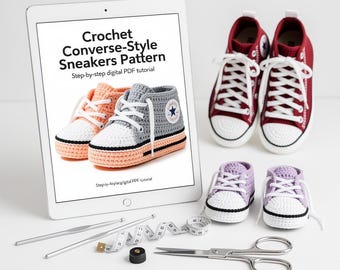 Crochet Baby Booties Pattern Converse Style Baby Shoes Easy Beginner PDF