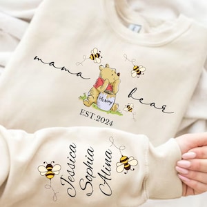 Custom Mama Bear Sweatshirt,Mama Est with Kids Name on Sleeve Sweatshirt, Personalized Mom Sweatshirt, Nana, Grandma, Gigi,Mothers Day