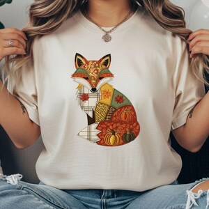 Comfort Colors® Patchwork Fox-skjorta | Imitationsbroderad hösttröja för Thanksgiving | Lantlig höstskjorta
