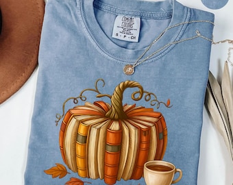 Comfort Colors® Book Pumpkin Fall T-Shirt | Cozy Book Lover Gift | Autumn Teacher Shirt