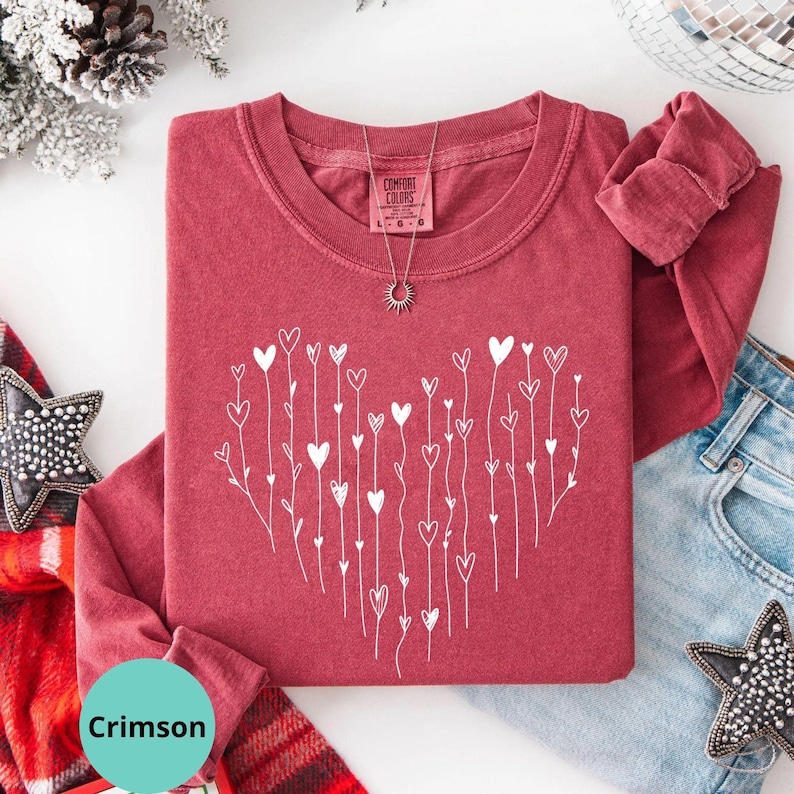 Comfort Colors® Hearts Long Sleeve T-Shirt, Love Valentines Day Shirt, Loved Ones Gifts image 1