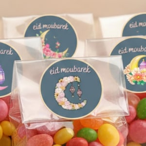Printable Round Eid Mubarak Stickers | Eid Gift Tags | Islamic Party Decor | Instant Download
