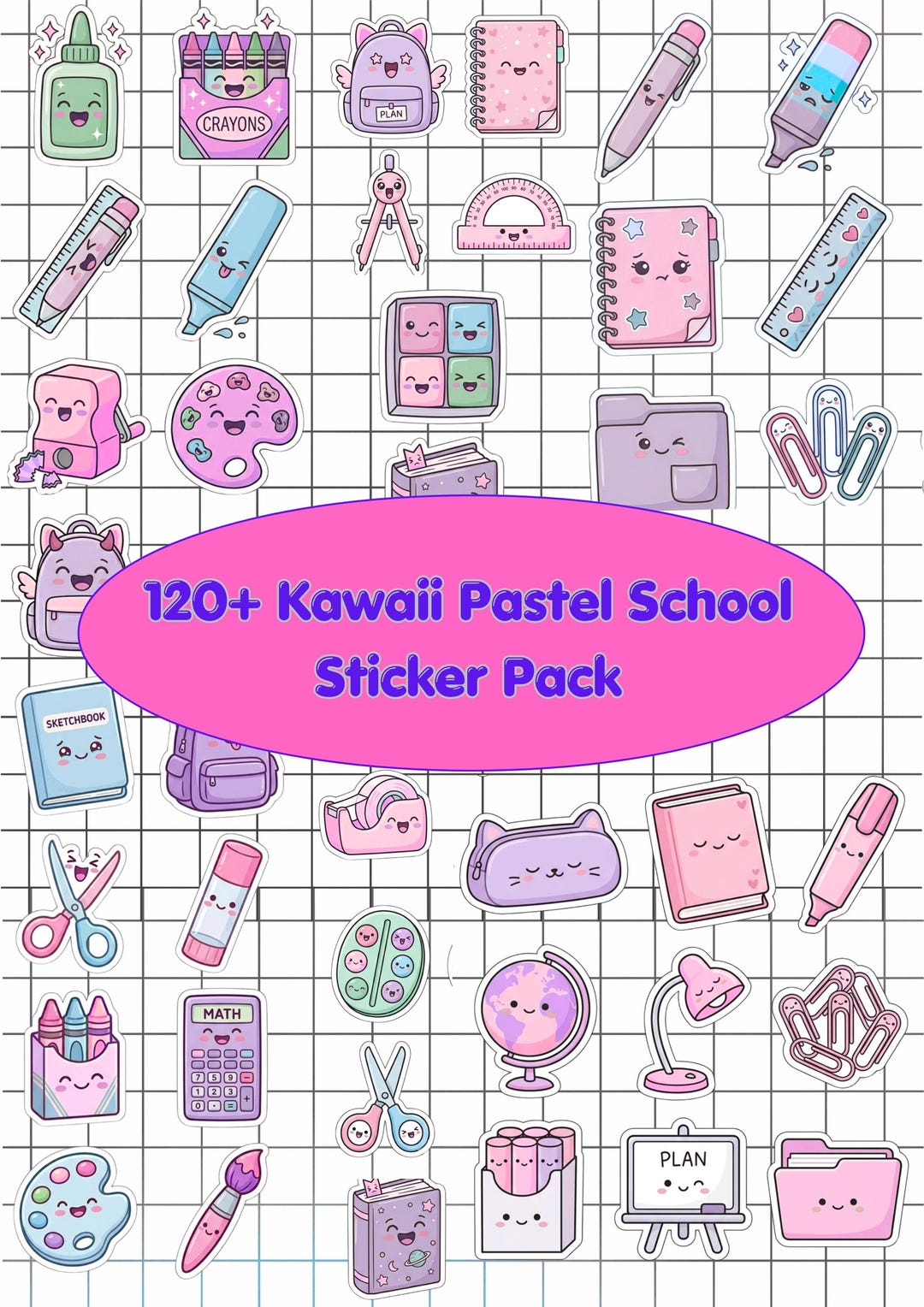 Pastel Study Stickers Kawaii Pastel School Stickers | Cute Aesthetic Study Planner Stickers+ ...