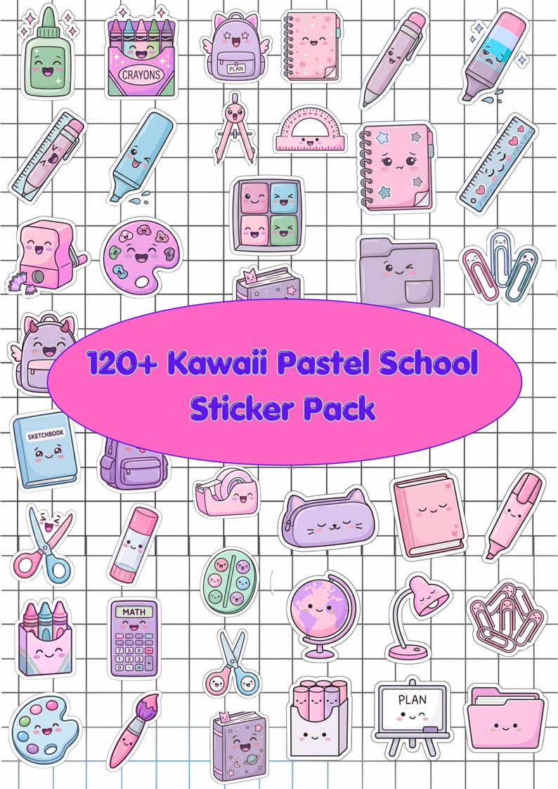 Kawaii Pastel School Stickers | Cute Aesthetic Study Planner Stickers+ ...