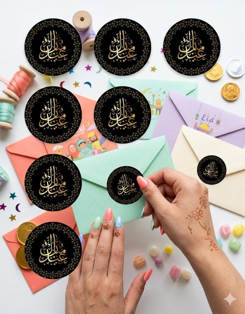 Eid Mubarak Round Stickers+40 Printable Labels for Gifts -party Favors ...