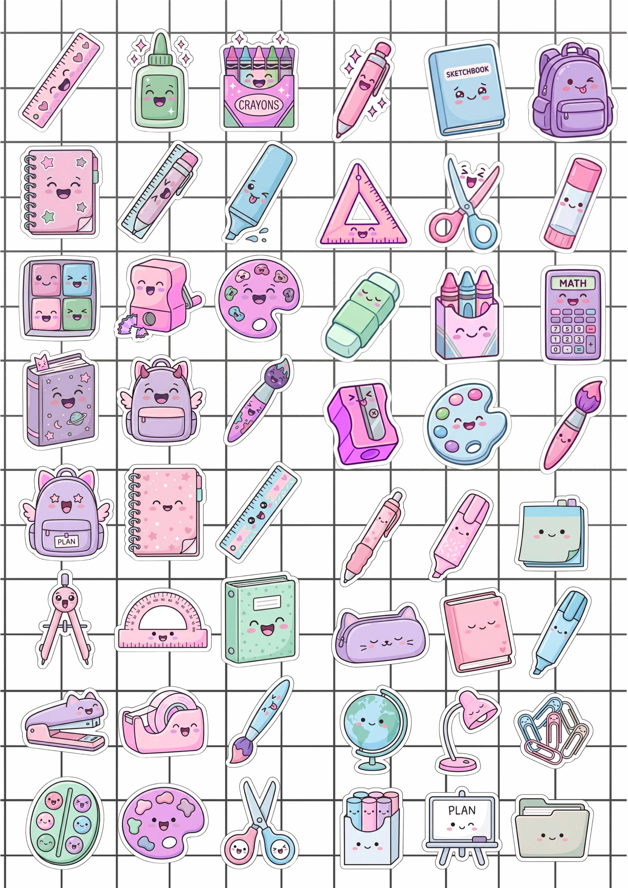 Kawaii Pastel School Stickers | Cute Aesthetic Study Planner Stickers+ ...