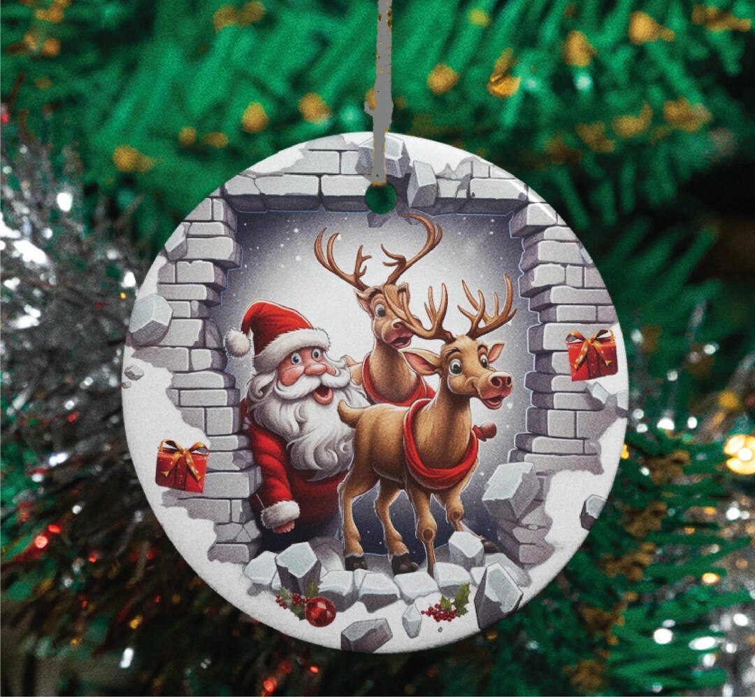 2D Christmas Santa and His Reindeer Sublimation Ornament, Christmas ...