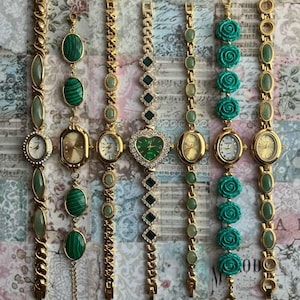 Vintage Gemstone Watch, Gold Watch, Birthday Gift for Her, Jade Watch, Vintage Watch, Green Stone Watch, Womens Gold Watch, Gemstone Jewelry