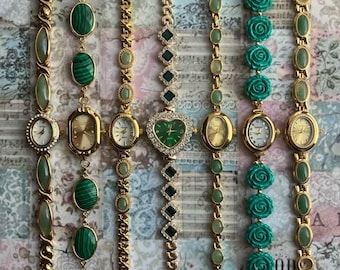 Vintage Gemstone Watch, Gold Watch, Birthday Gift for Her, Jade Watch, Vintage Watch, Green Stone Watch, Womens Gold Watch, Gemstone Jewelry