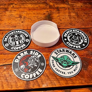 Star Wars Set of 4 Drinks Coasters with Holder DeathStar Bucks Gift Idea