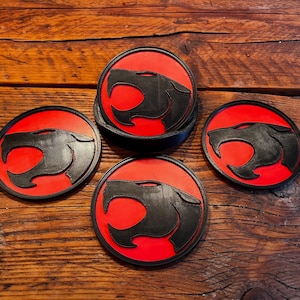 Thundercats Logo Set of 4 Drinks Coasters with holder Retro Cartoon Gift Idea