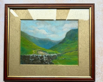 Valle de Seathewaite, Distrito de los Lagos. Obra de arte en pastel firmada por H. L. Sprinck.