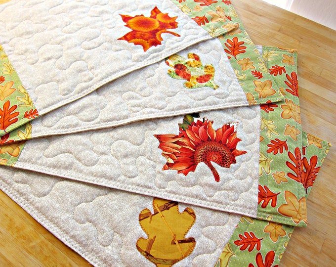 4 Quilted Placemats Autumn Placemats Fall Placemats Leaf Etsy