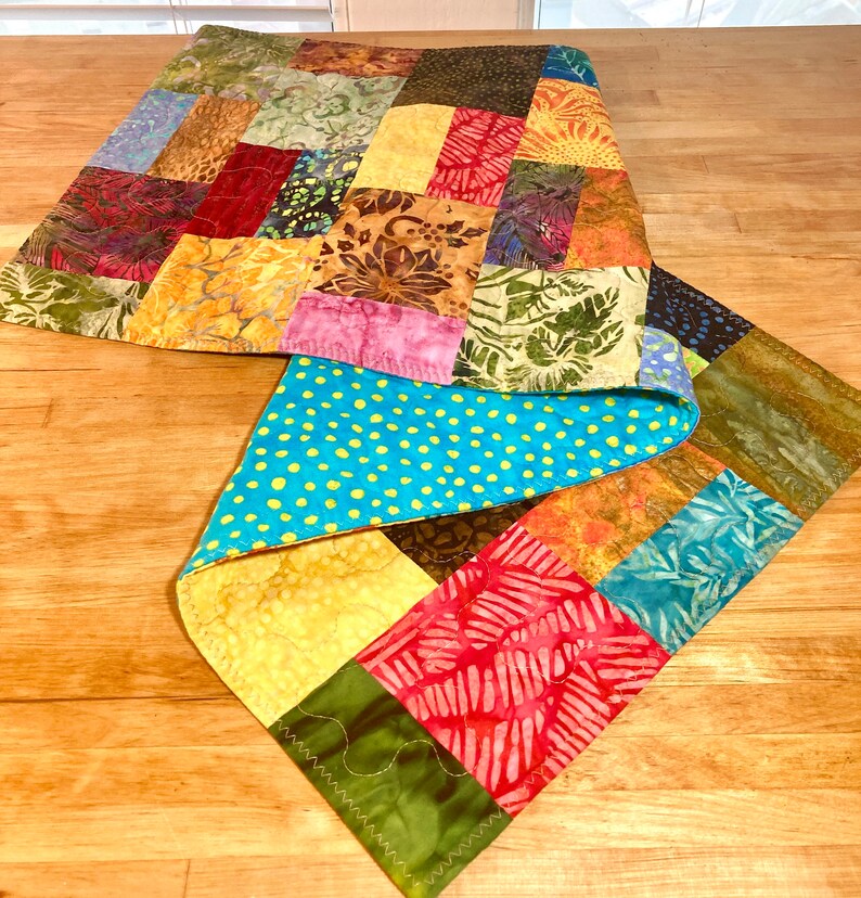 Batik Table Runner, Quilted Table Runner, Patchwork Table Runner, Table Topper, Batik Table Topper, Modern Table Runner, Batik Fabric image 4