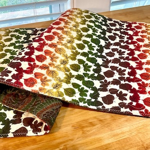 Quilted Fall Table Runner: Autumn Leaf Print, Thanksgiving Decor
