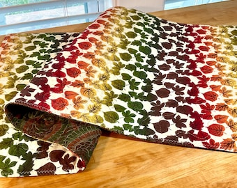 Quilted Fall Table Runner: Autumn Leaf Print, Thanksgiving Decor