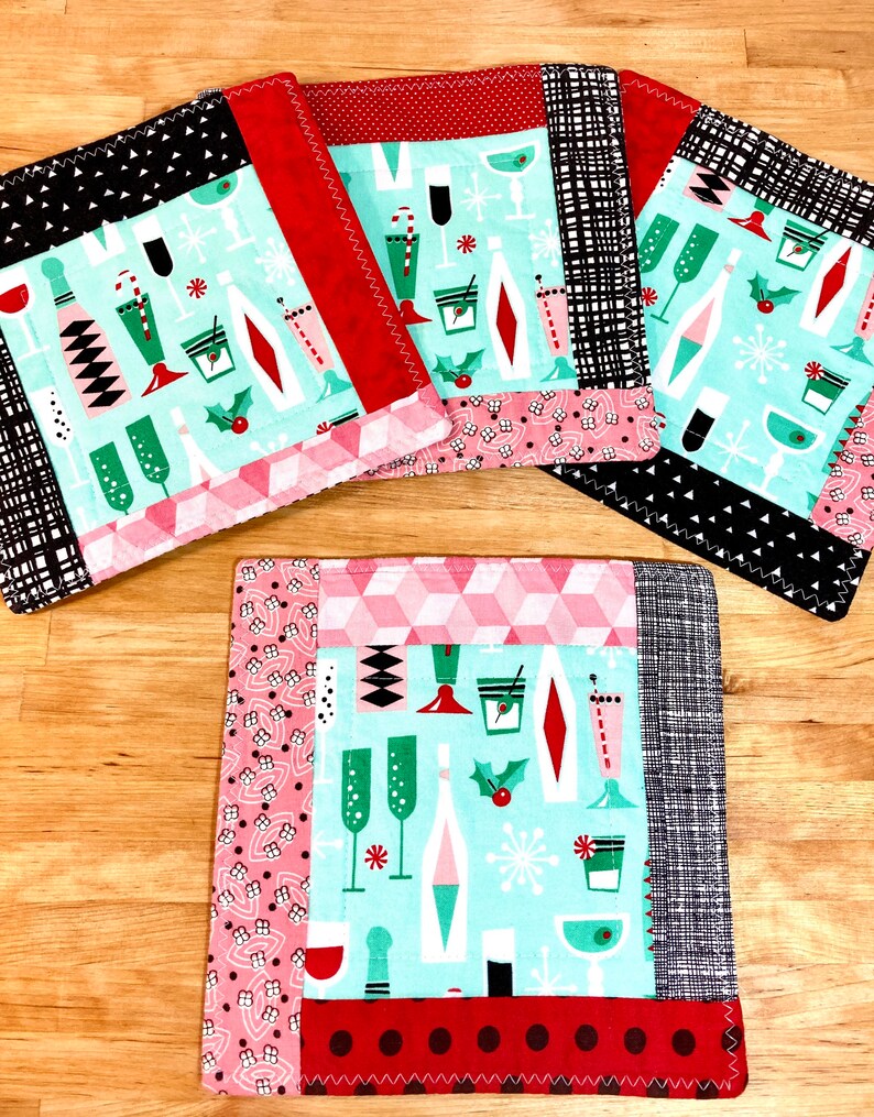 4 Christmas Coasters Large Fabric Coasters Retro Snack Mat Etsy