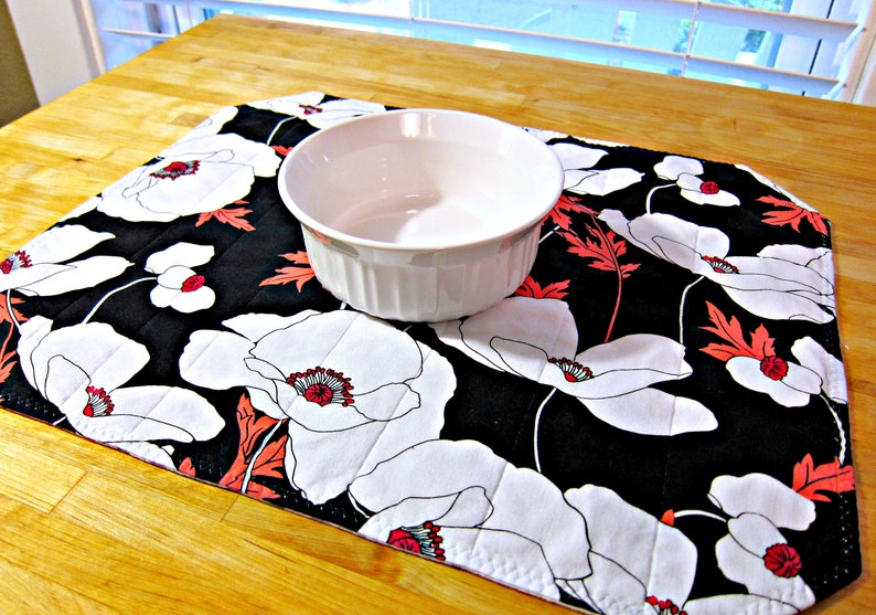 Quilted Placemats Floral Placemats Black and White Etsy