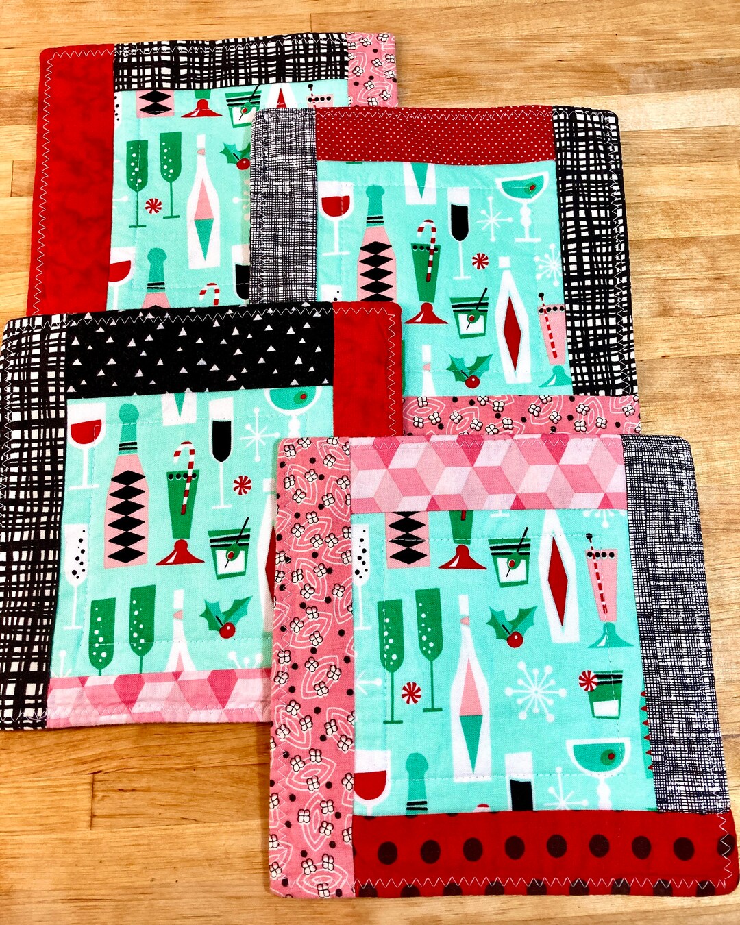 4 Christmas Coasters Large Fabric Coasters Retro Snack Mat Etsy