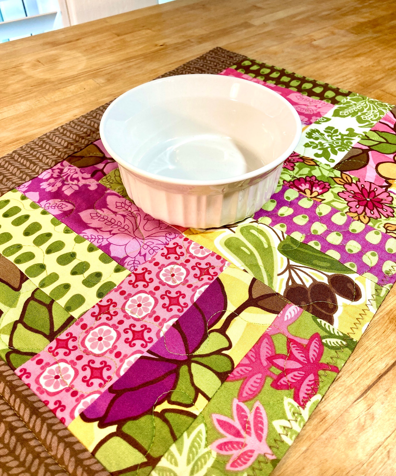 4 Quilted Placemats, Floral Placemats, Modern Placemats, Fabric