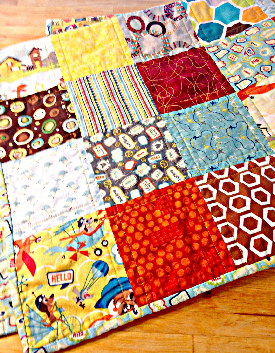 Baby Boy Quilt Patchwork Quilt Stroller Quilt Play Mat Etsy