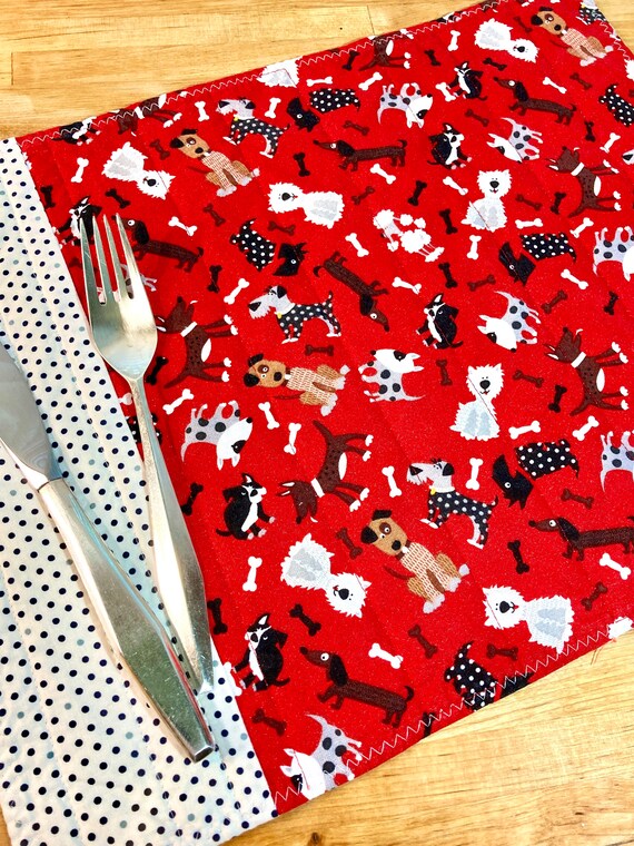 4 Quilted Placemats Dog Placemats Dog Decor Fabric Etsy
