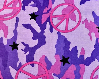 Fabric Destash, Cotton Fabric, Quilting Fabric, Peace Sign, Camouflage Fabric, Camo Fabric, Purple Fabric, Cranston Village, Military