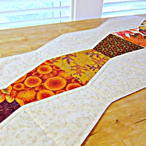 Quilted Fall Table Runner: Modern Patchwork Leaves, 14x34