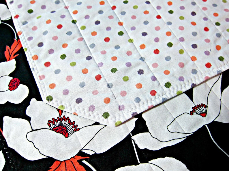 4 Quilted Placemats Floral Placemats Black and White Etsy