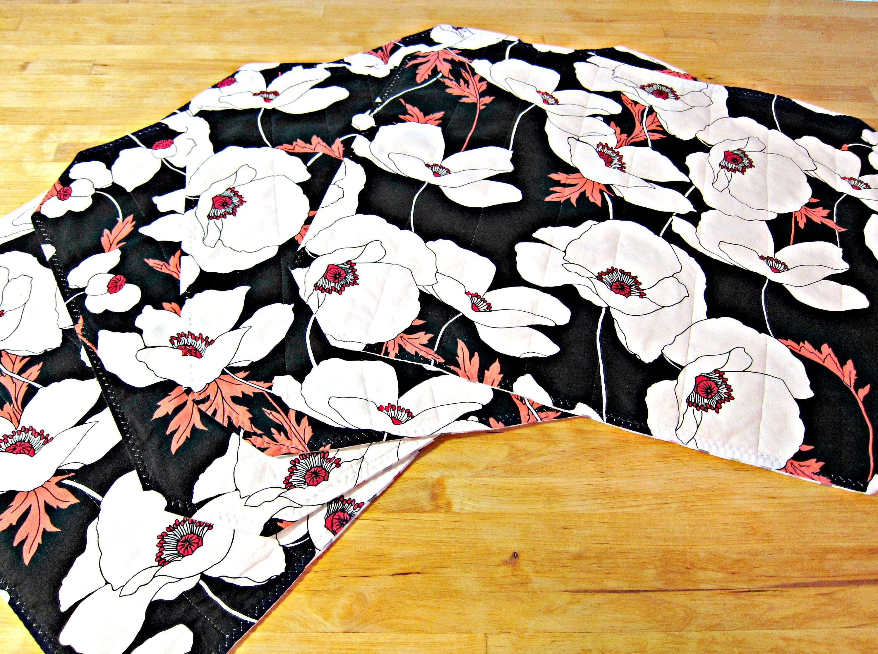 Quilted Placemats Floral Placemats Black and White Etsy