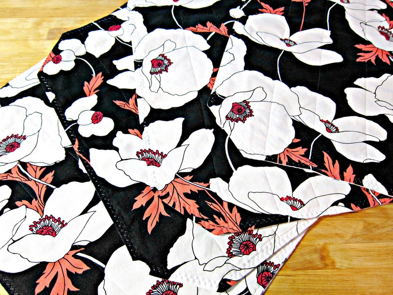 4 Quilted Placemats Floral Placemats Black and White Etsy