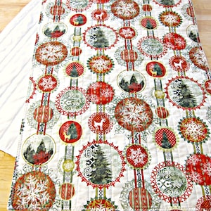 Quilted Christmas Table Runner: Red, Green, and White Holiday Print