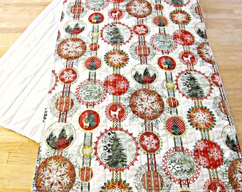 Christmas Table Runner, Quilted Table Runner, Snowflake Table Runner, Red and Green Runner, Reindeer Runner, Christmas Tree Runner