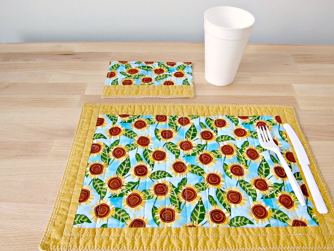 Quilted Placemat Sunflower Placemat Snack Mat Work from Etsy