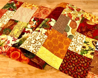 Autumn Patchwork Table Runner, Fall Table Runner, Quilted Table Runner, Thanksgiving Runner, Fall Table Topper, Pumpkins, Reversible Runner