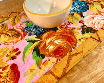 Modern Floral Table Runner, Quilted Table Runner, Quilted Table Topper, Kaffe Fassett, Philip Jacobs, Rare Fabric, Out of Print Fabric
