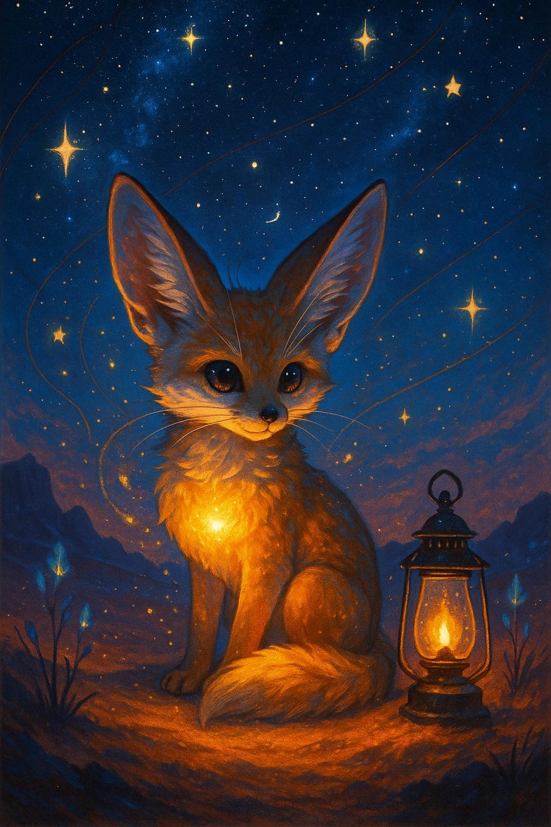 イラスト fox fantasy Emberlight Fox – Fantasy Fennec Fox Wall Art, Magical Desert