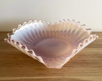 Vintage Coquette Fostoria ‘Heirloom Pink’ Opalescent Glass Square Bowl – 1960s – Mid-Century Pink Aesthetic
