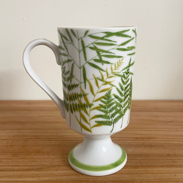 Vintage Fernwood Porcelain Footed Mug, Plant Parent Gift, Mid-Century Fairytale Cottage Core Style, 70s Retro Coffee Cup