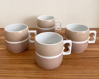 Set of 4 Block Chromatics Coffee Mugs, Germany 1970s Post-Modern Colorblock Cups by Gerald Gulotta