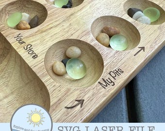 Upcycled Mancala Game Board Digital SVG Laser Files with Lables and Instructions