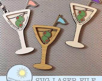 Customizable Multi-Layered Whimsical Olive Martini Up Glass Digital SVG Files for Laser Cutting