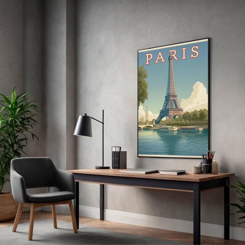 Vintage Paris Eiffel Tower Print | Mid-century River Seine Travel ...