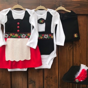 Hansel and Gretel costume red and black combination baby and toddler.