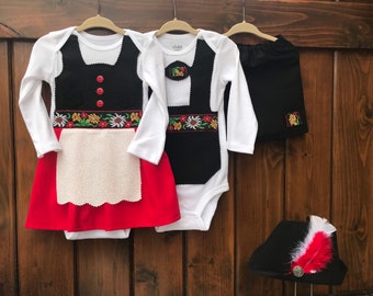 Hansel and Gretel costume red and black combination baby and toddler.