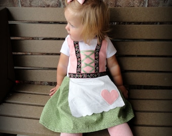 Baby, Toddler, Young Girl dirndl in pink and green (Liesl costume, Halloween Costume, Oktoberfest)