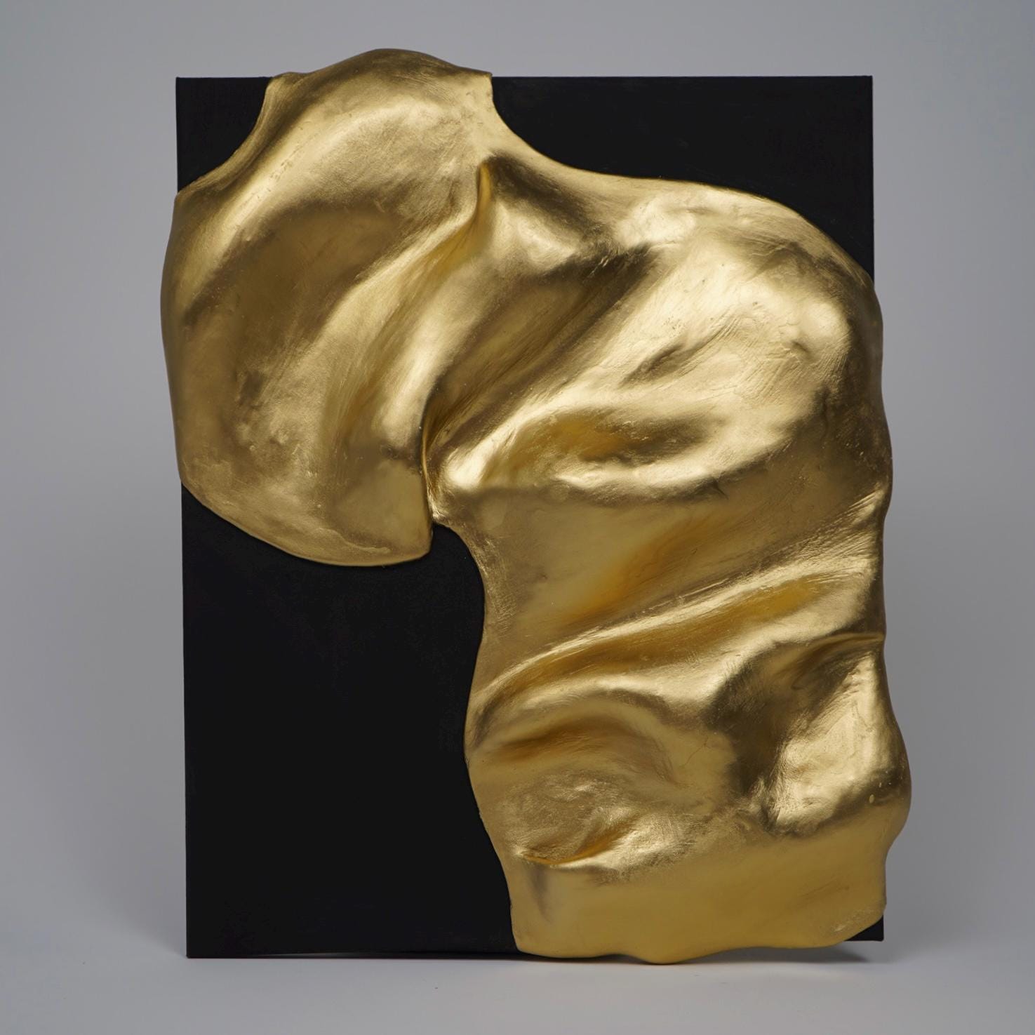 Gold Sculptural Wall Art – Modern 3D Abstract Painting on Canvas, Black ...