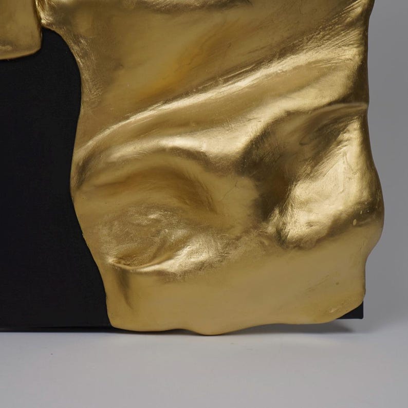 Gold Sculptural Wall Art – Modern 3D Abstract Painting on Canvas, Black ...